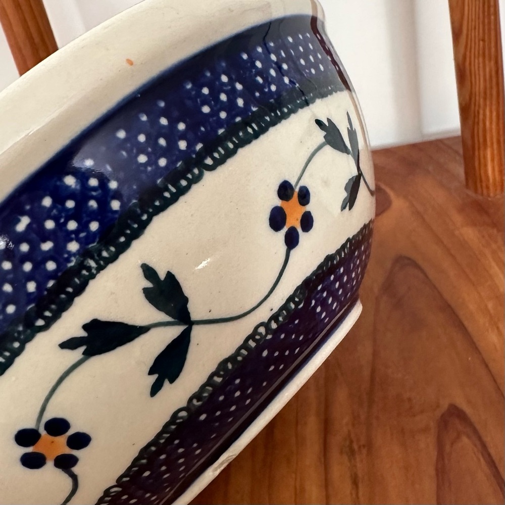 Hand-Painted Ceramic Serving Bowl in White and Navy - Picture 5 of 9